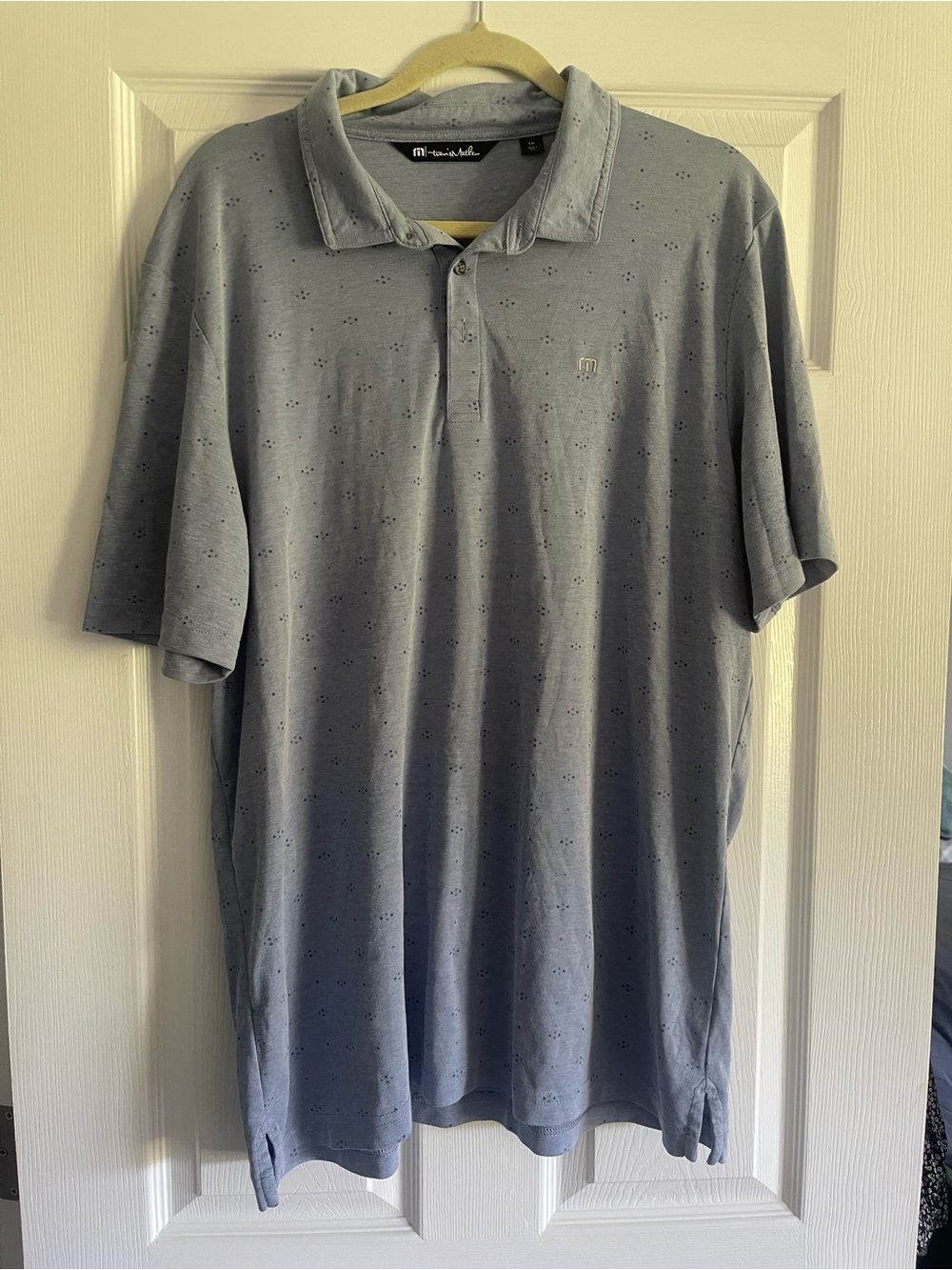 Travis Mathew Light Blue Men's Polo with Micro Dot Detail